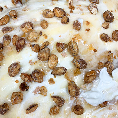 Eishaus-Vorratsbecher Joghurt mit Birne und Mandeln Eishaus-Vorratsbecher Joghurt mit Birne und Mandeln